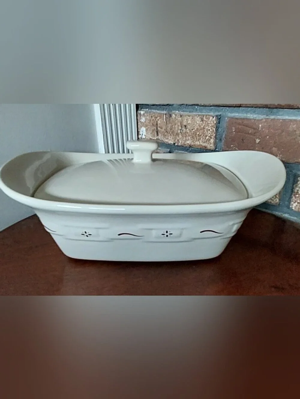 Longaberger Red Burgundy Woven Traditions Rectangle Casserole Baking Dish 1.5 Qt
